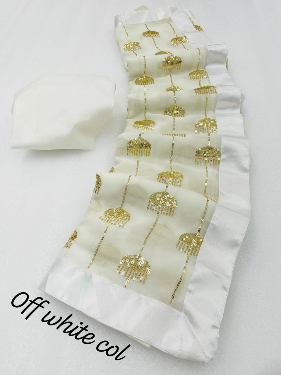 Georgette saree with sequence work all over WITH SATIN BORDER