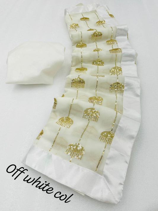 Georgette  saree with sequence  work all over  WITH SATIN BORDER