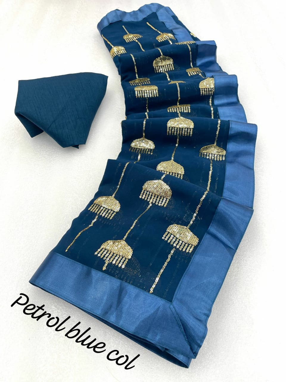 Georgette saree with sequence work all over WITH SATIN BORDER
