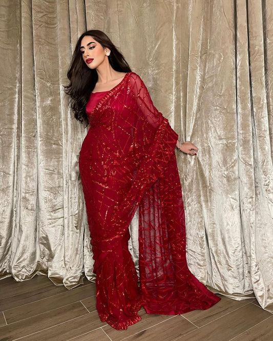 Georgette saree WITH SEQUENCE & Thread  WORK WITH ALL OVER & BORDER WITH WORK