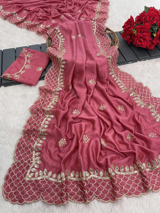 Pure BLOOMING soft VICHITRA SILK sarees with amazing 3mm sequence THREAD EMBROIEDRY work