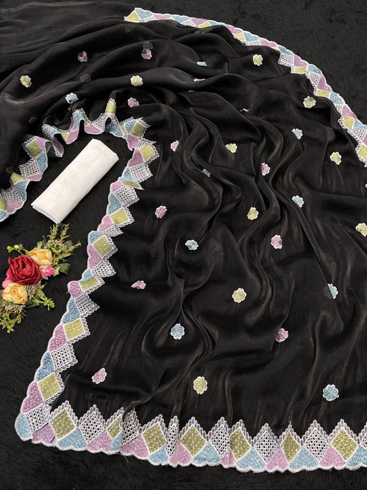 Pure soft zimmy choo Chiffon silk sarees