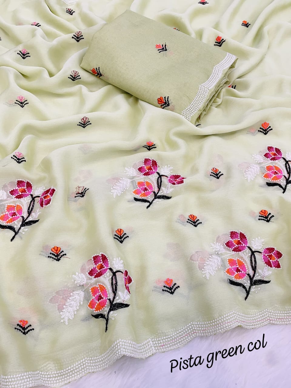 Pure soft Chiffon sarees with amazing multi thread work
