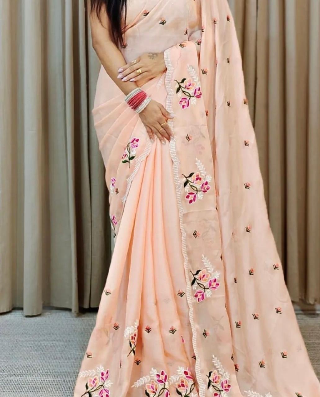 Pure soft Chiffon sarees with amazing multi thread work