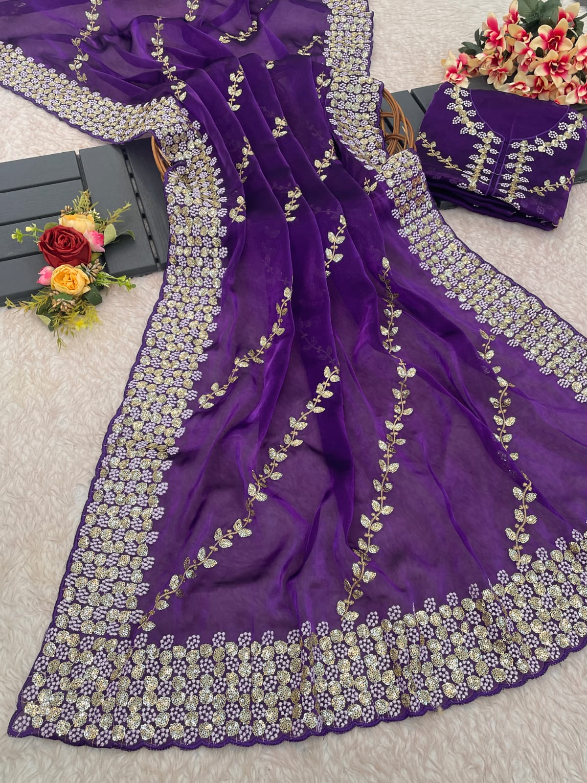 Premium Zimmy Choo satin Saree With Multy Sequence thread work