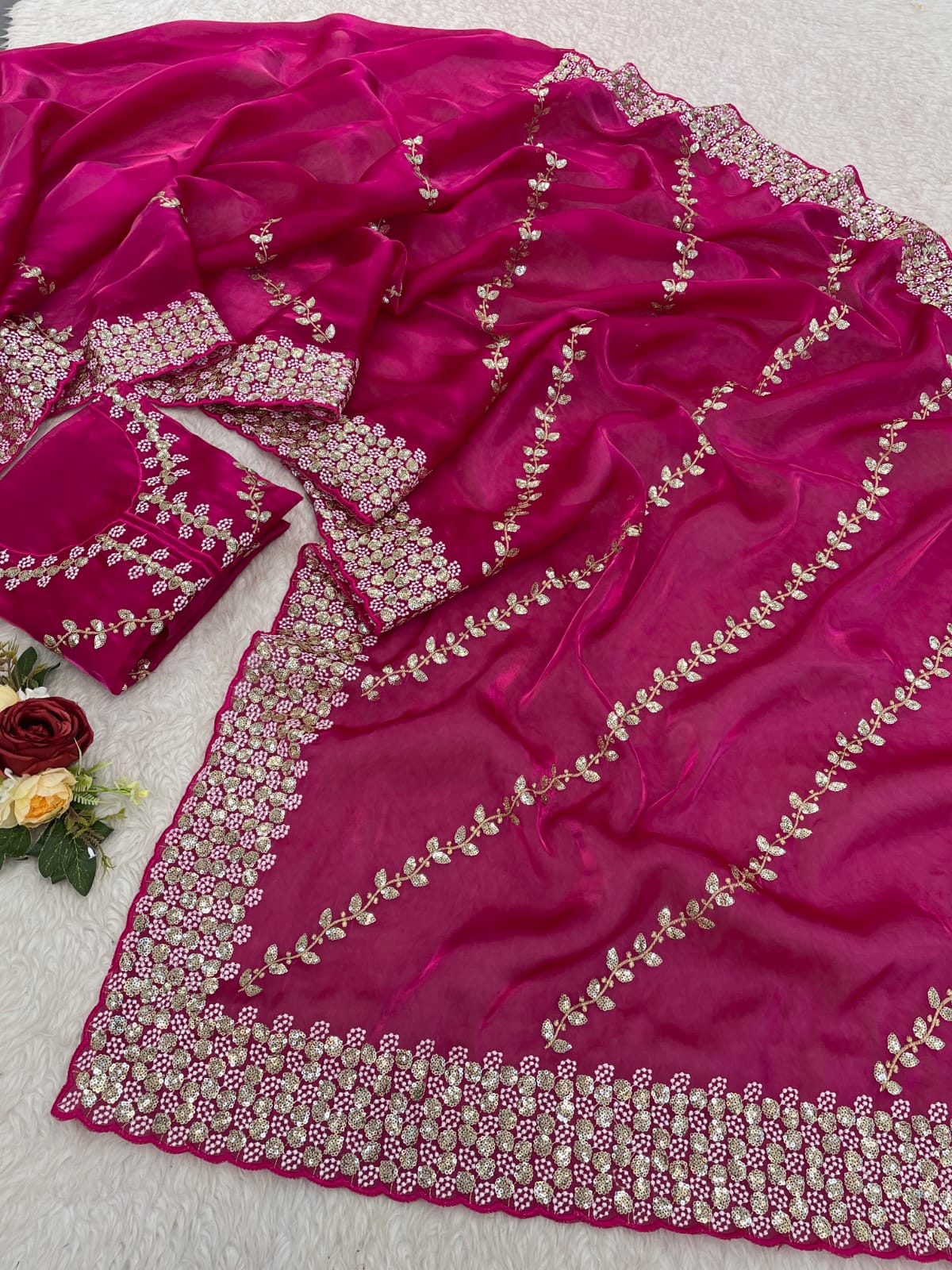 Premium Zimmy Choo satin Saree With Multy Sequence thread work