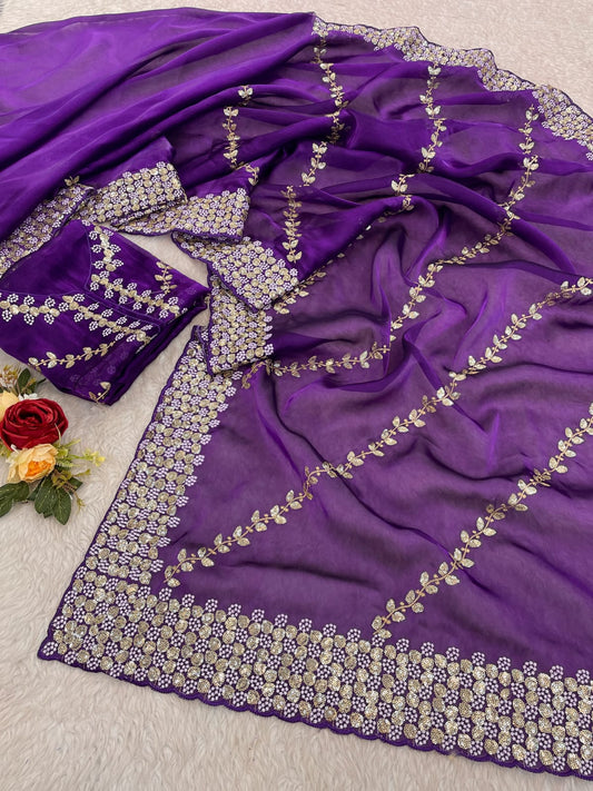 Premium Zimmy Choo satin Saree With Multy Sequence thread work