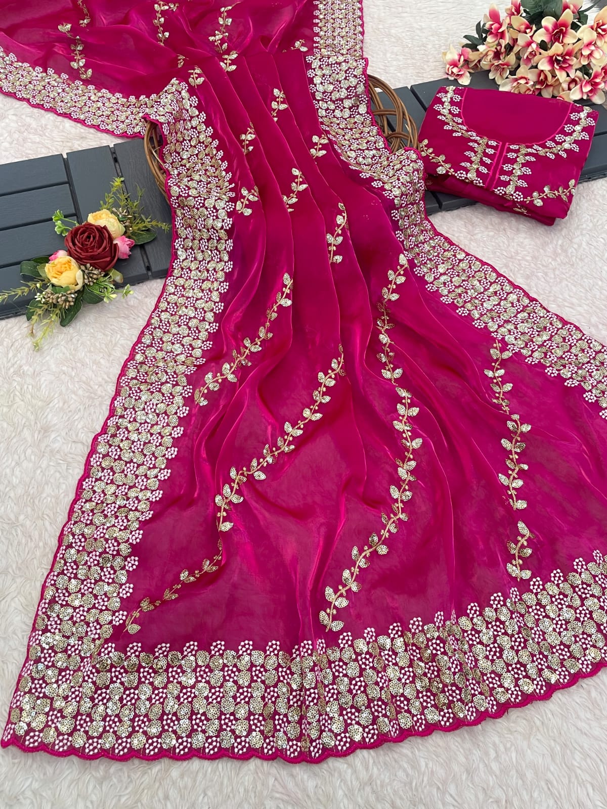 Premium Zimmy Choo satin Saree With Multy Sequence thread work