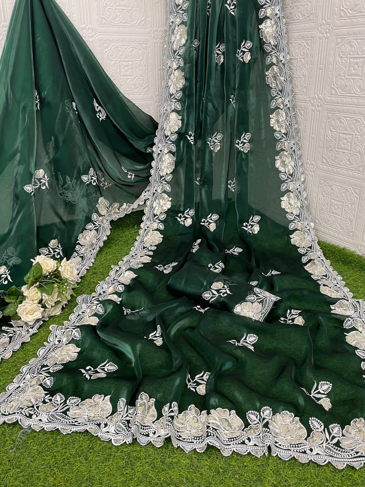 Pure soft zimmy choo silk sarees with amazing white thread & sequence zari work