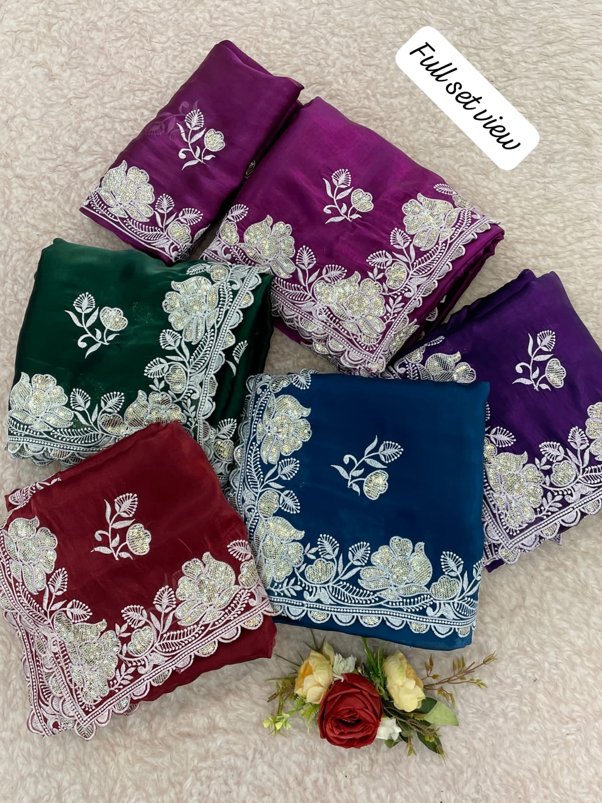Pure soft zimmy choo silk sarees with amazing white thread & sequence zari work