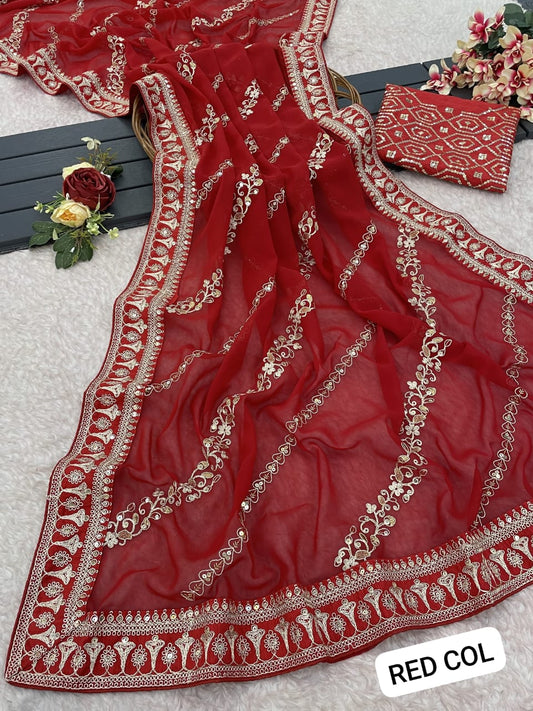 Pure  soft GEORGETTE sarees with amazing CODING SEQUENCE ZARI EMBROIEDRY work