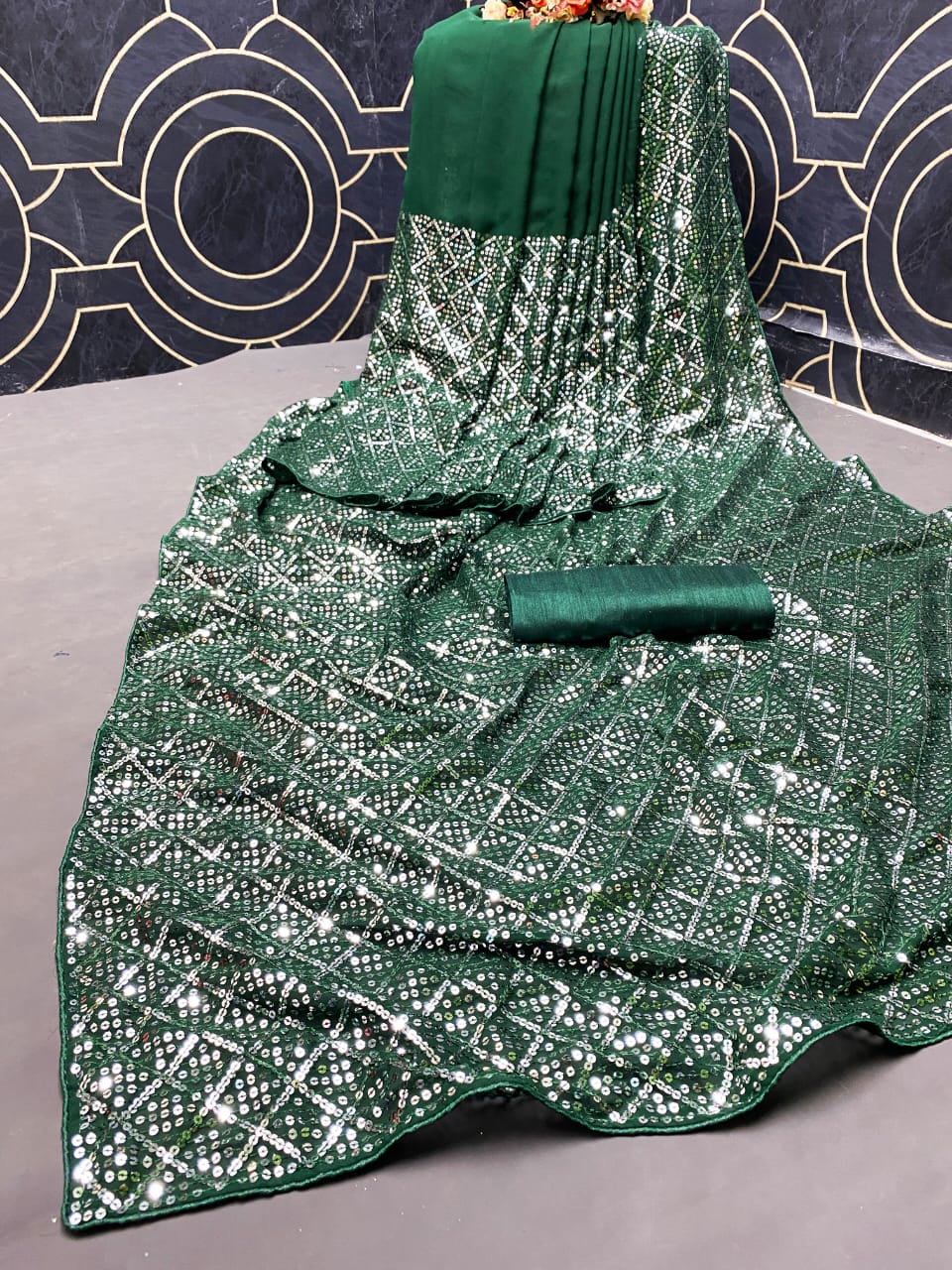 Beautiful Sequance Embroidery work on saree PALLU SKIRT CONCEPT