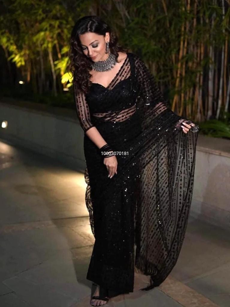 Superb Quality Mono Net Beautiful Embroidery Thread Saree