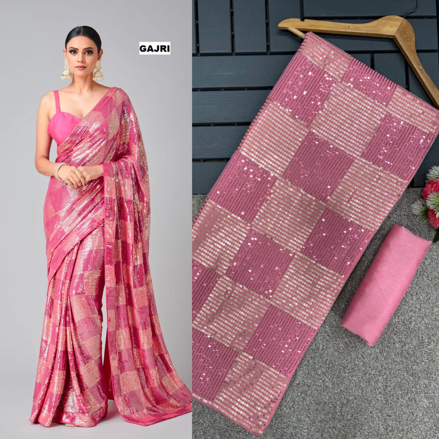 Bollywood Blockbuster Dual Sequin Saree β 6 Premium Colors | Heavy Georgette | DF 3426