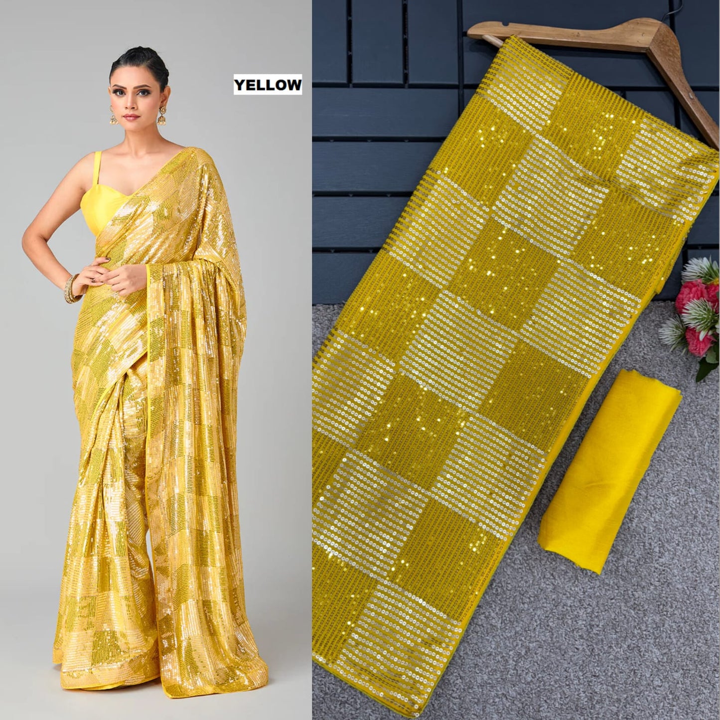 Bollywood Blockbuster Dual Sequin Saree β 6 Premium Colors | Heavy Georgette | DF 3426