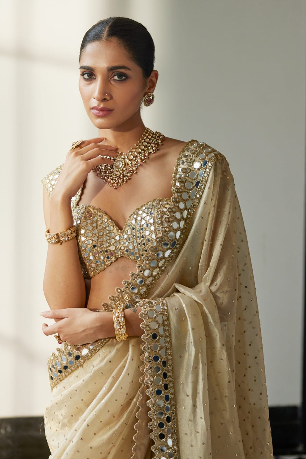 New Bollywood Blockbuster Original Mirror Work Organza Saree β DF 3450