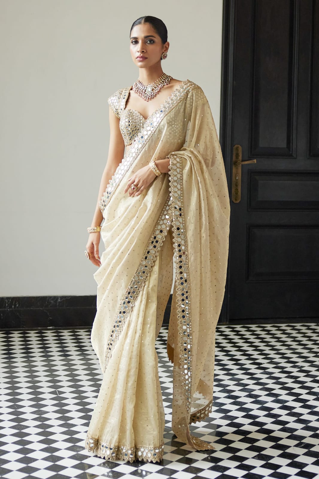 New Bollywood Blockbuster Original Mirror Work Organza Saree β DF 3450