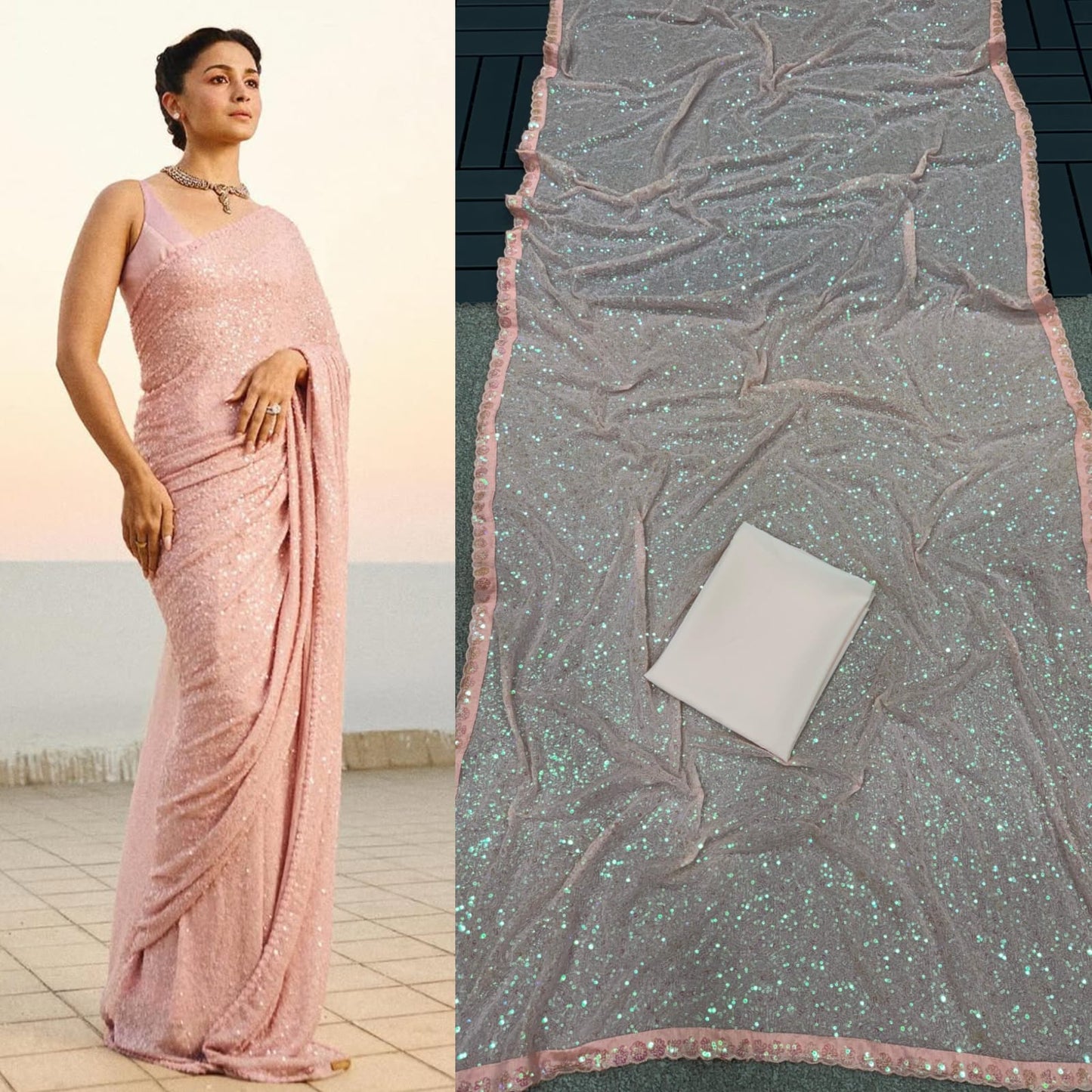 New Bollywood Blockbuster 3MM & 5MM Sequins Faux Georgette Saree