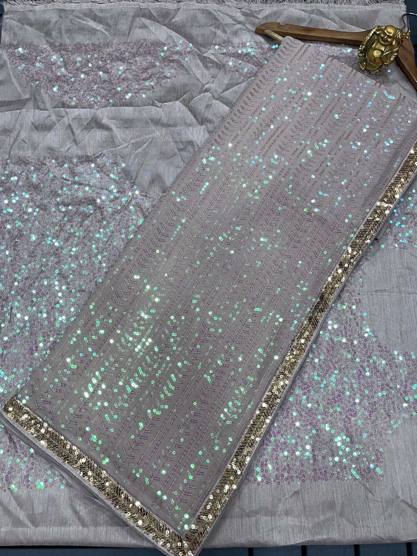 Bollywood Designer Sequin Saree – Rainbow 5MM Work | Georgette Fabric | DF 3416