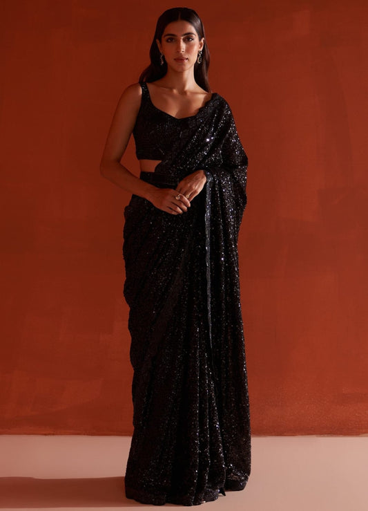New Bollywood Sequins Faux Georgette Saree