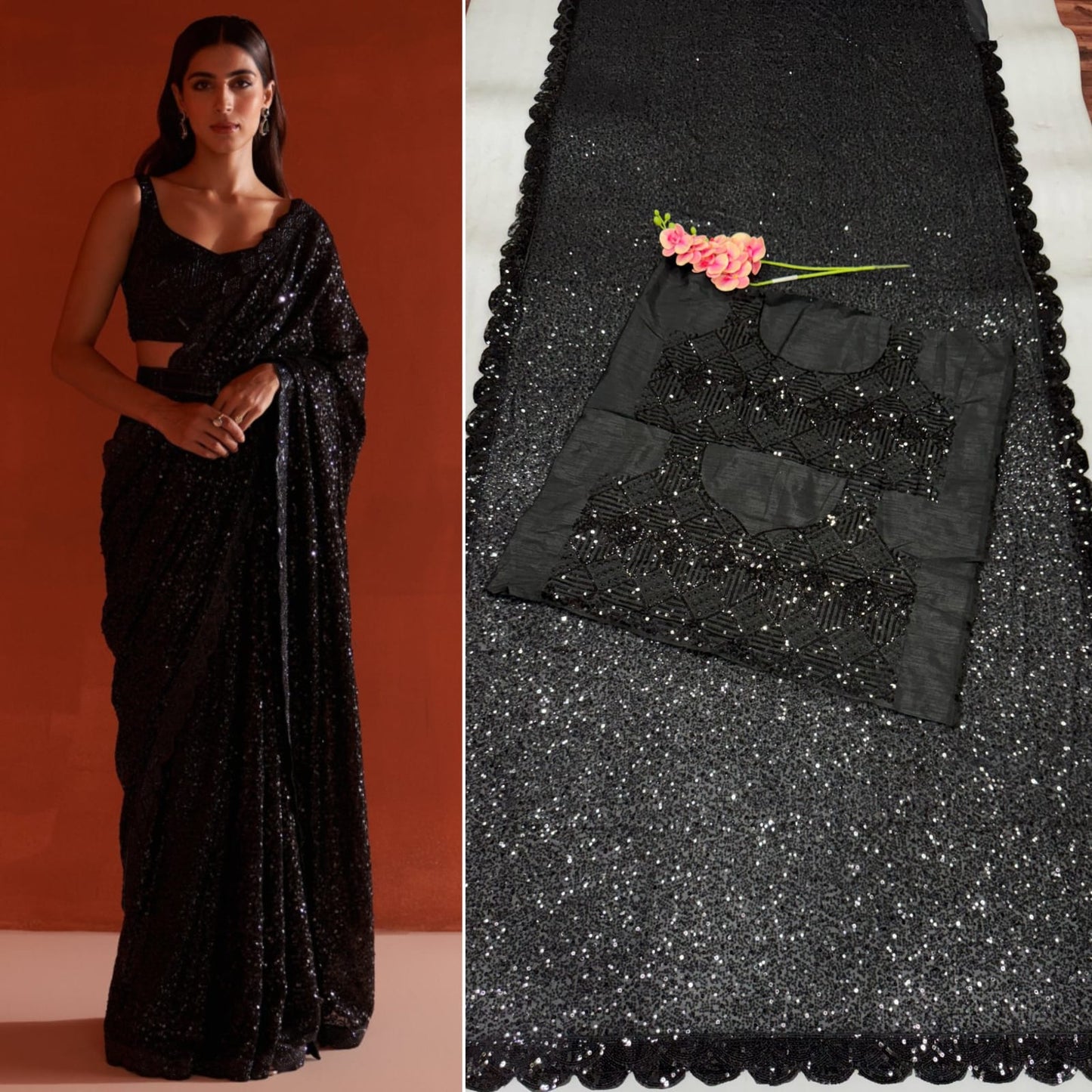 New Bollywood Sequins Faux Georgette Saree