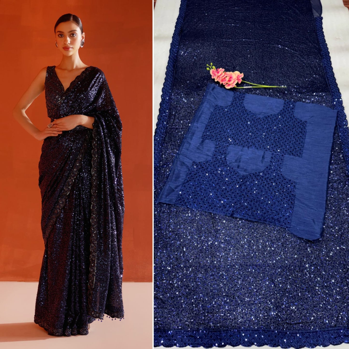New Bollywood Sequins Faux Georgette Saree