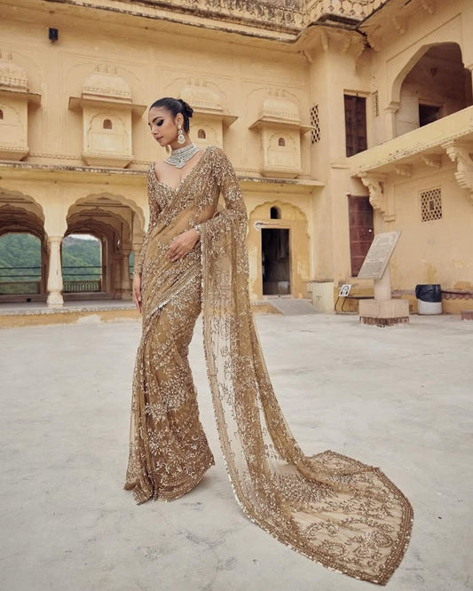 New Trending Bollywood Blockbuster Net Sequins Saree