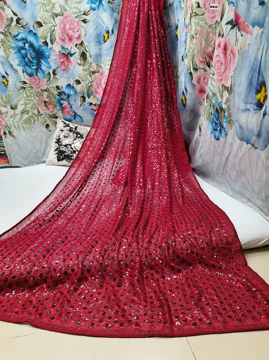 Bollywood Blockbuster Dual Sequin Saree – Heavy Georgette | Swarovski Border | DF 3427