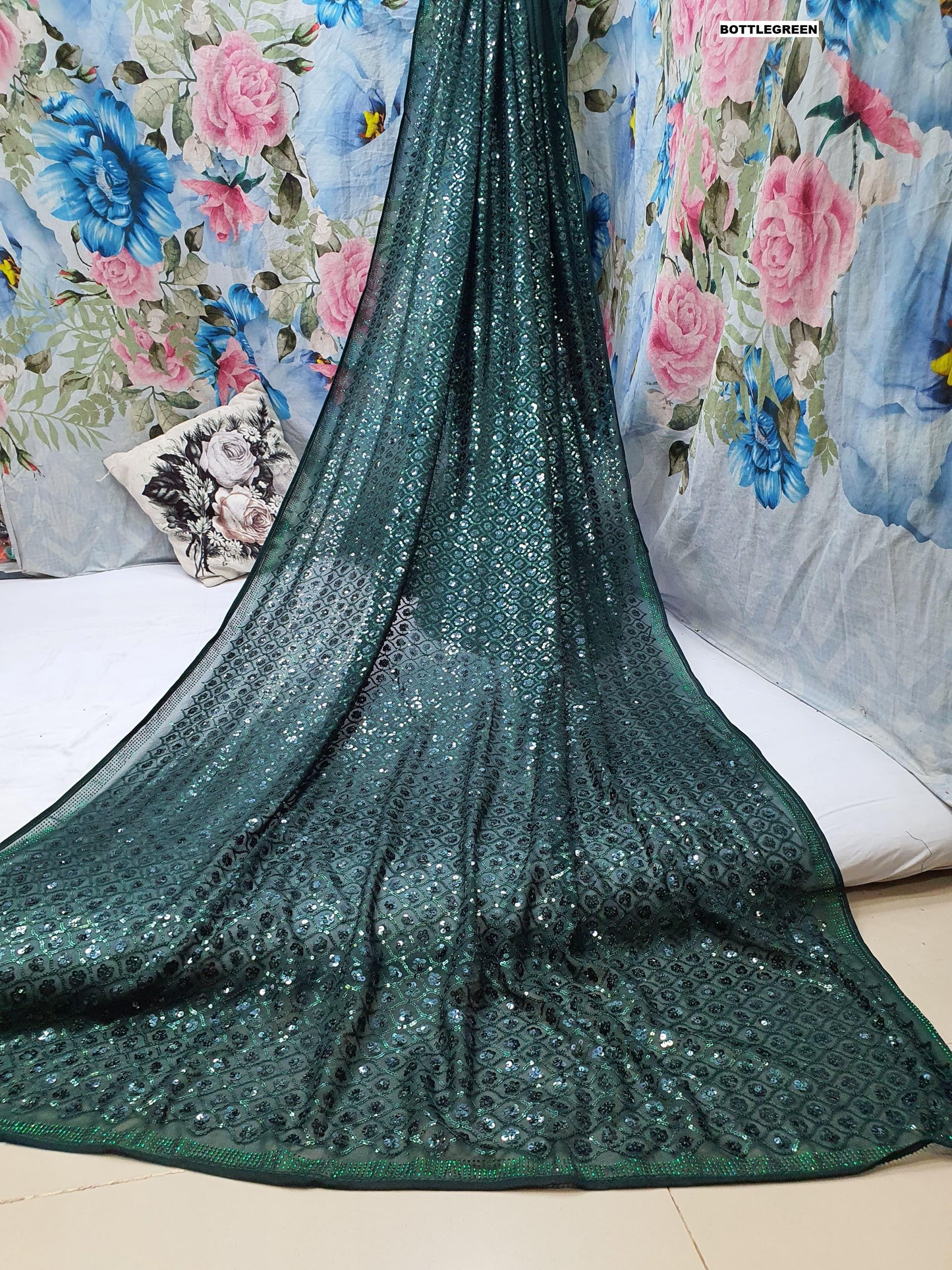 Bollywood Blockbuster Dual Sequin Saree ā Heavy Georgette | Swarovski Border | DF 3427