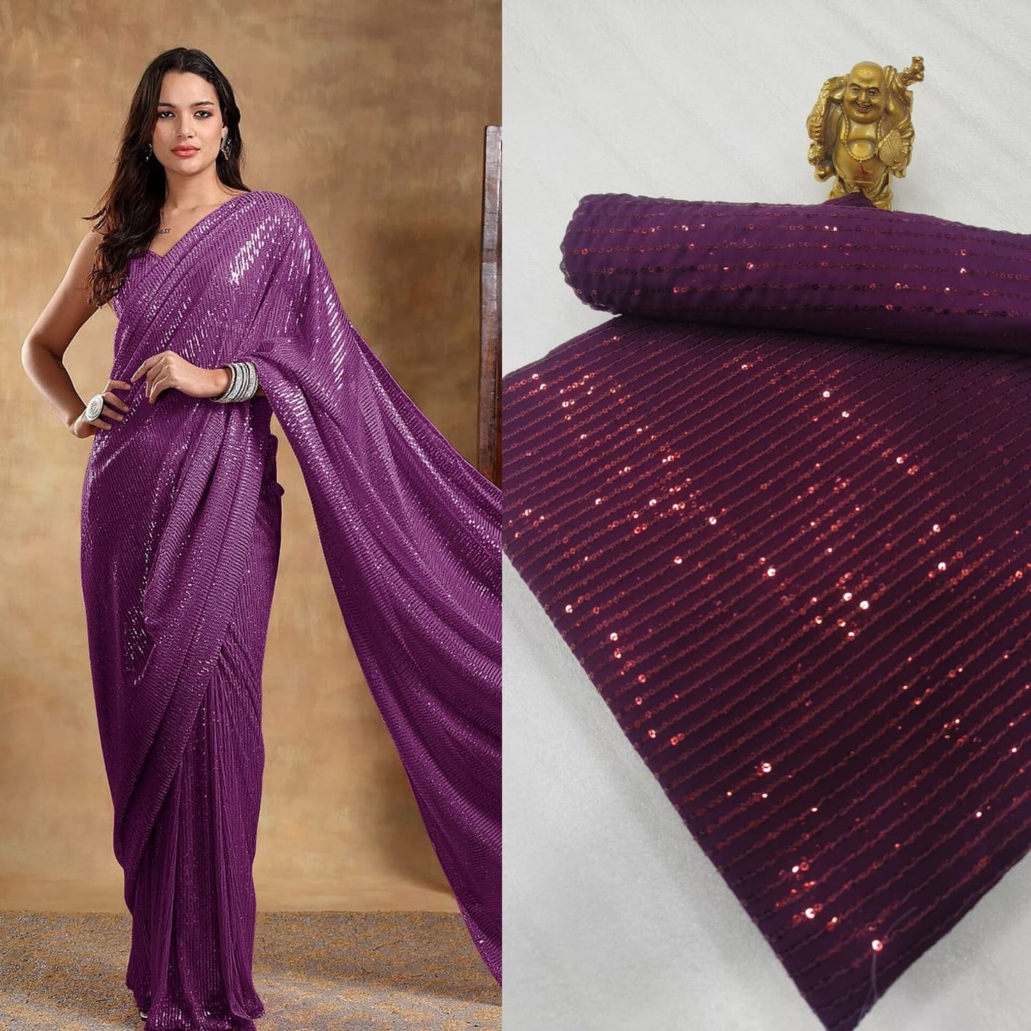 Bollywood Blockbuster 3MM Double Sequins Saree ā 15 Colour Special Edition | SEQUINS RANI