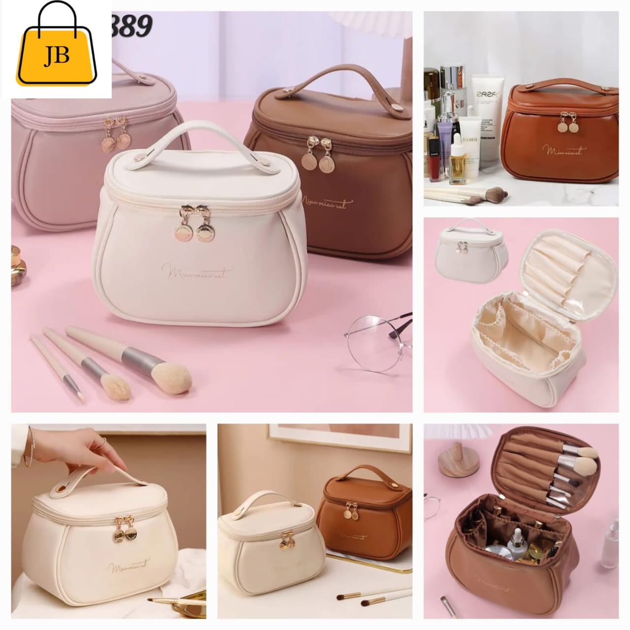 IMPORTED Waterproof PU Zipper Makeup Bag ā Custom Logo Checkered Design