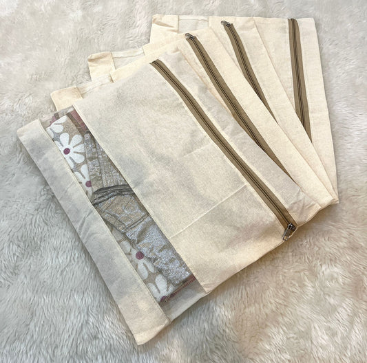 Pure Cotton Single Saree Cover with Cotton Net See-Through – Zipper Closure ( 8 Pieces )