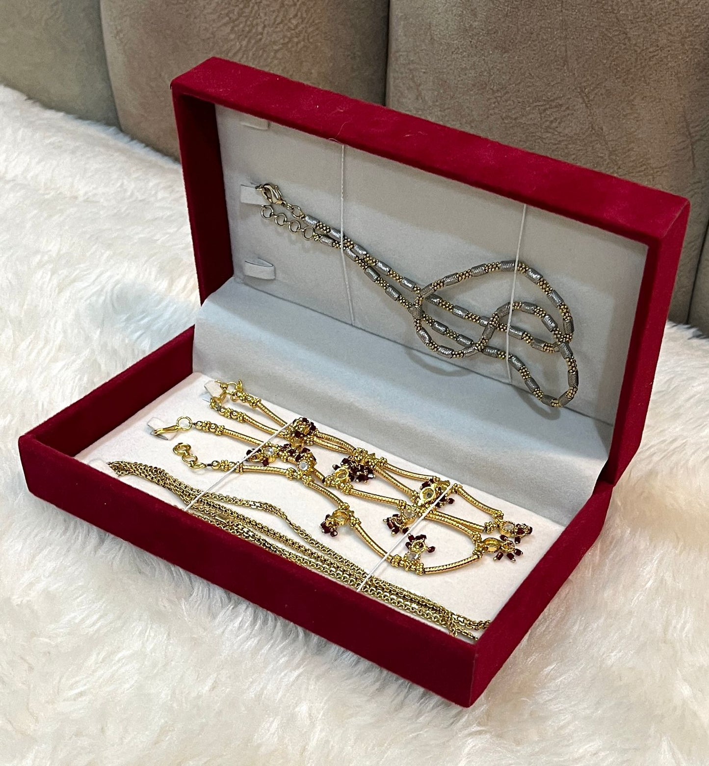 Velvet Pocket Jewelry Organizer Box – 6 Slots Case for Chains & Anklets ( 3 Pieces )