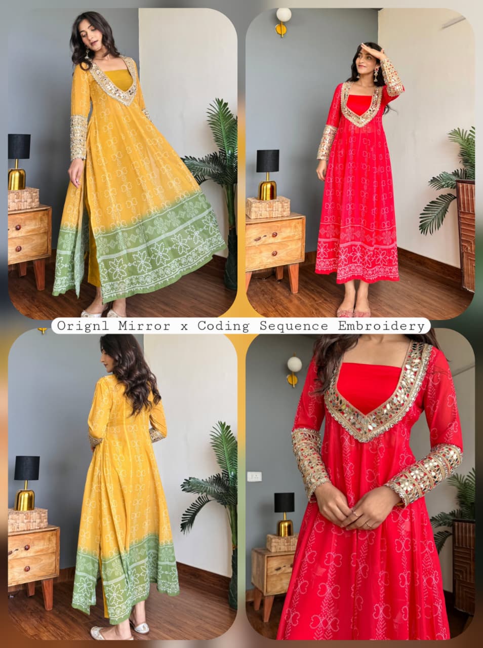 Anarkali Kurti Set with Mirror Lace Work | Faux Georgette | Code 1209