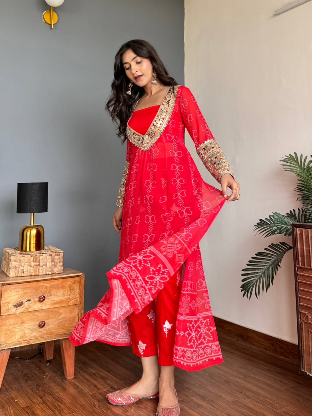 Anarkali Kurti Set with Mirror Lace Work | Faux Georgette | Code 1209