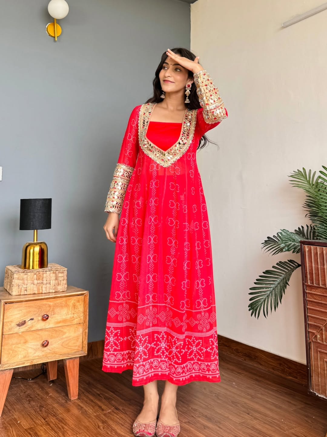 Anarkali Kurti Set with Mirror Lace Work | Faux Georgette | Code 1209