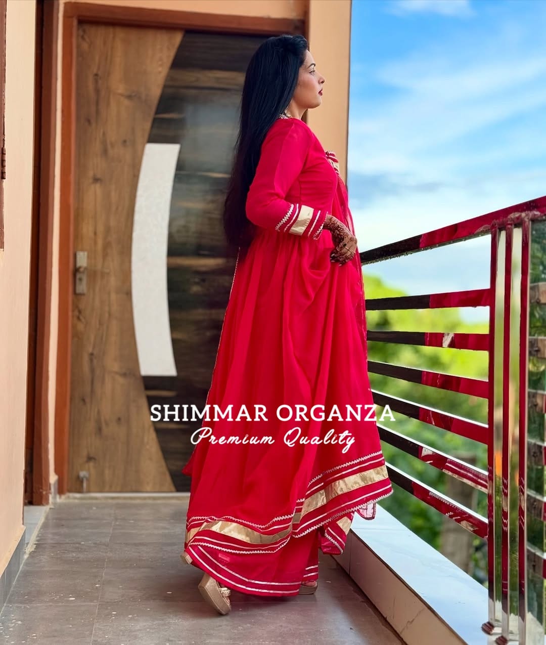 Soft & Premium Shimmer Organza Plazzo Set In Cherry Pink