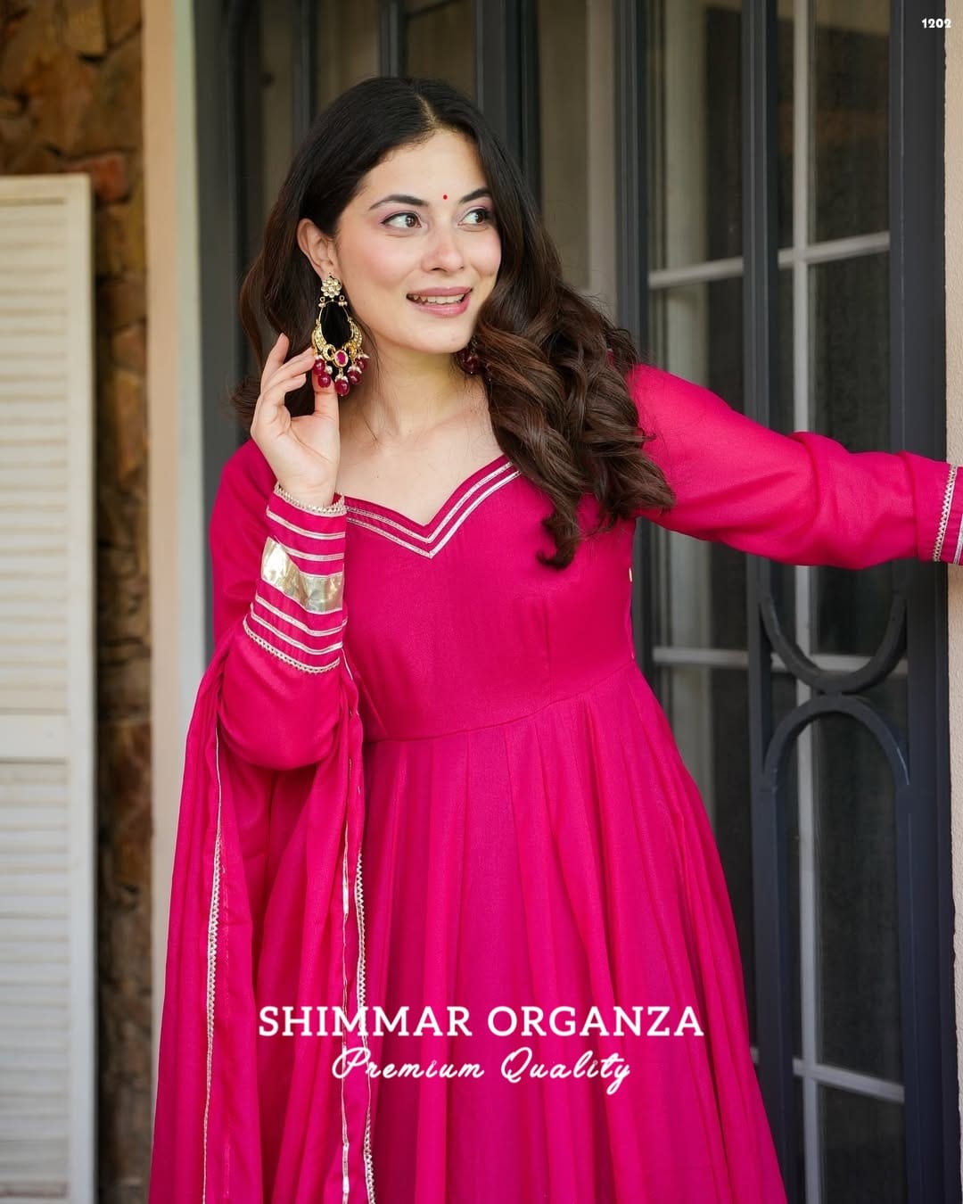 Soft & Premium Shimmer Organza Plazzo Set In Cherry Pink