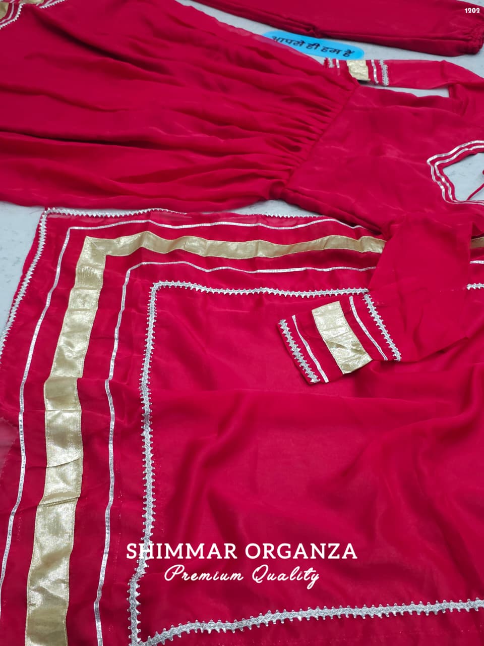 Soft & Premium Shimmer Organza Plazzo Set In Cherry Pink