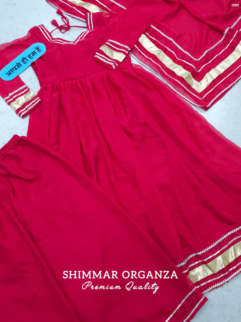 Soft & Premium Shimmer Organza Plazzo Set In Cherry Pink