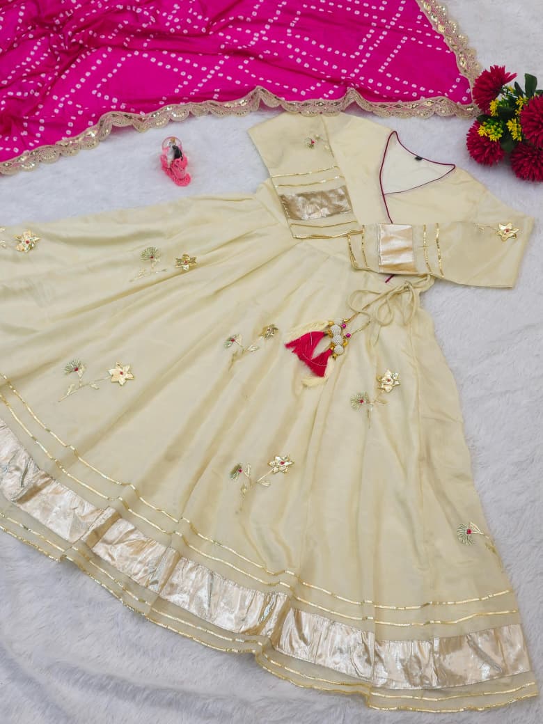 Purely Handmade Anarkali Plazzo Set & Bandhani Dupatta For A Royal Festive Look