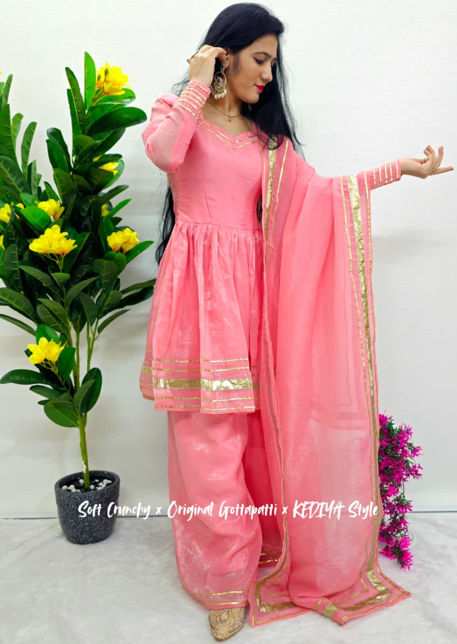 Shimmering Petal Suit Set With Eye Catching Gotta Patti Work