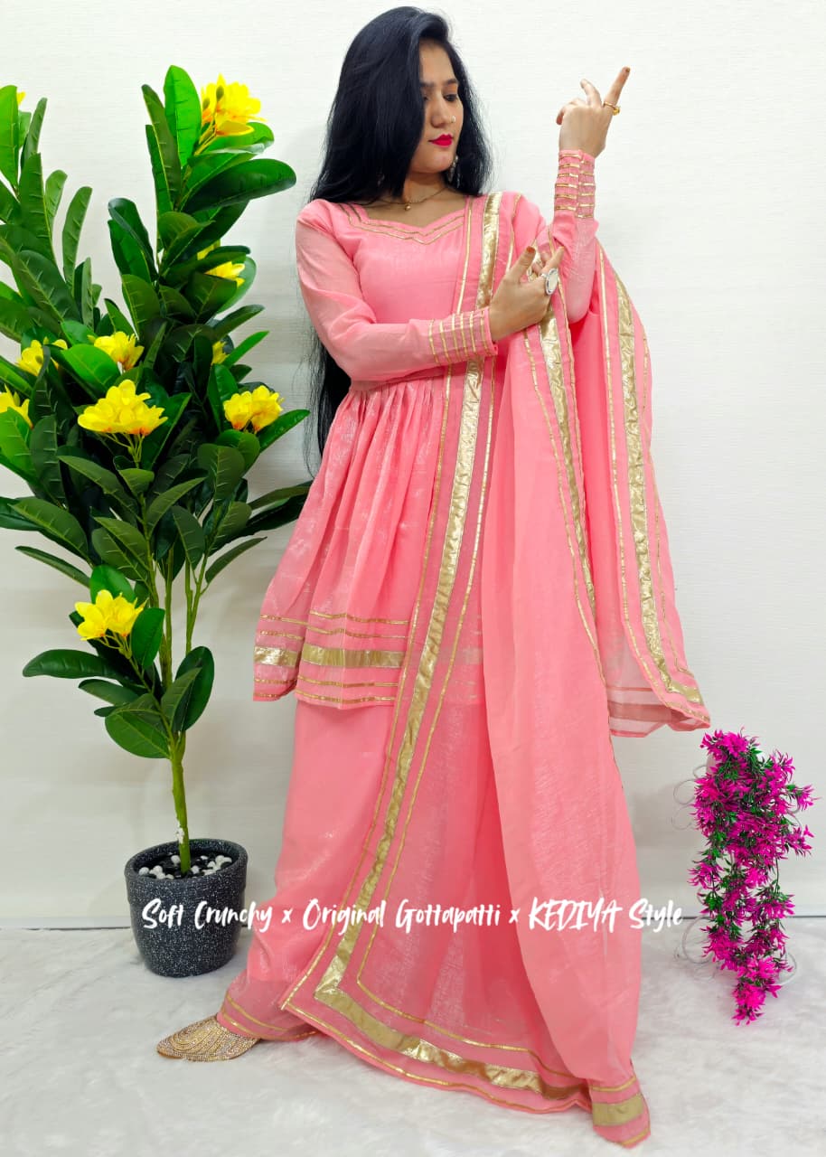 Shimmering Petal Suit Set With Eye Catching Gotta Patti Work