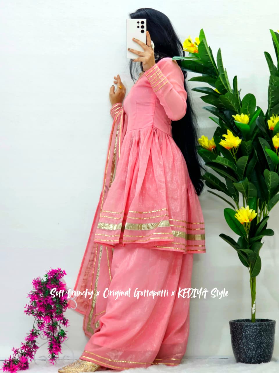 Shimmering Petal Suit Set With Eye Catching Gotta Patti Work