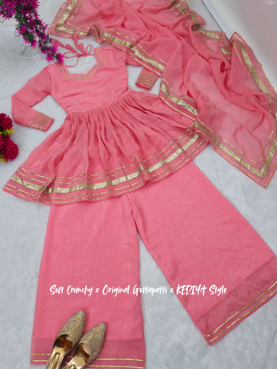 Shimmering Petal Suit Set With Eye Catching Gotta Patti Work