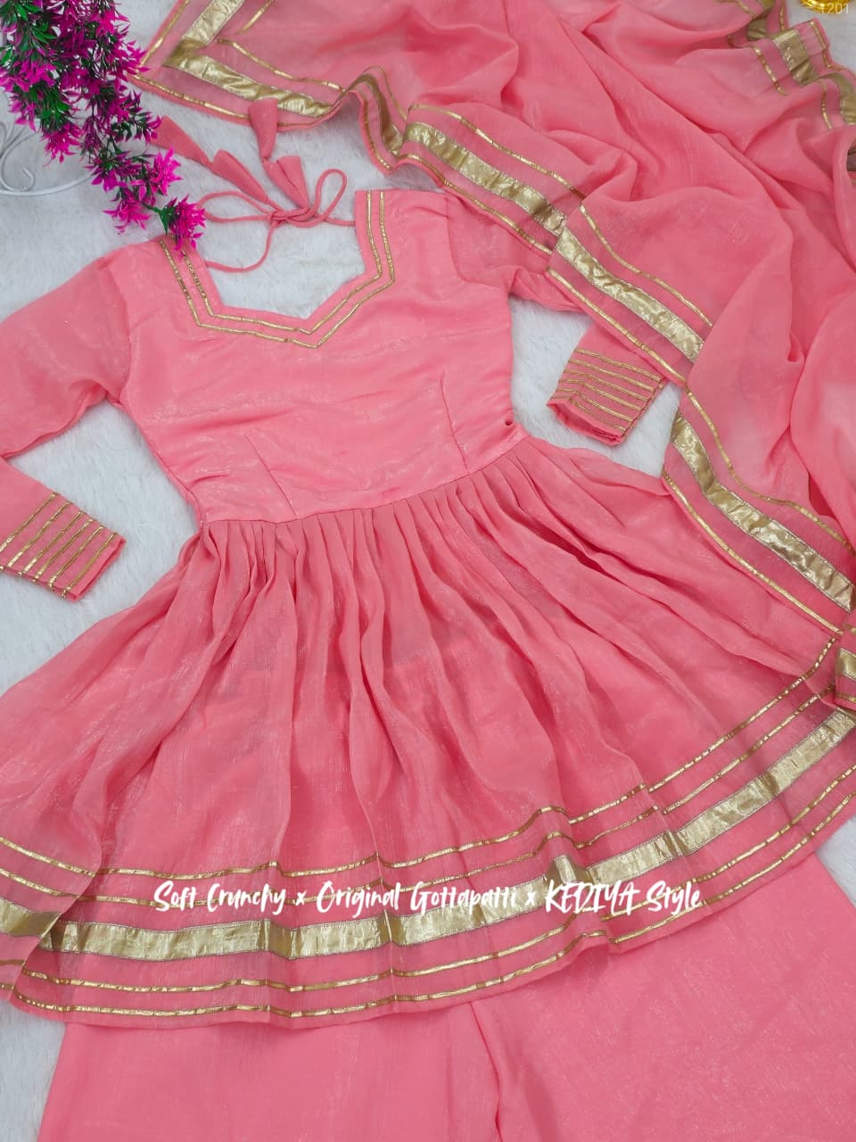 Shimmering Petal Suit Set With Eye Catching Gotta Patti Work