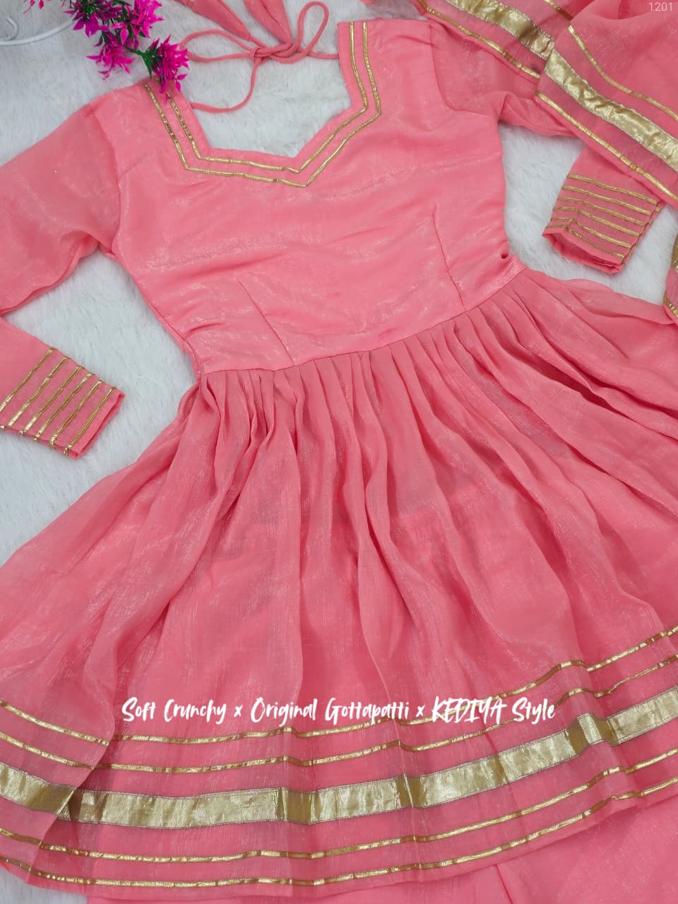 Shimmering Petal Suit Set With Eye Catching Gotta Patti Work