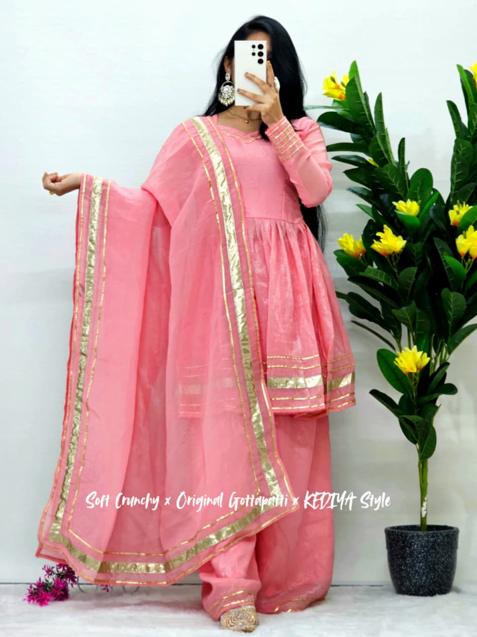 Shimmering Petal Suit Set With Eye Catching Gotta Patti Work