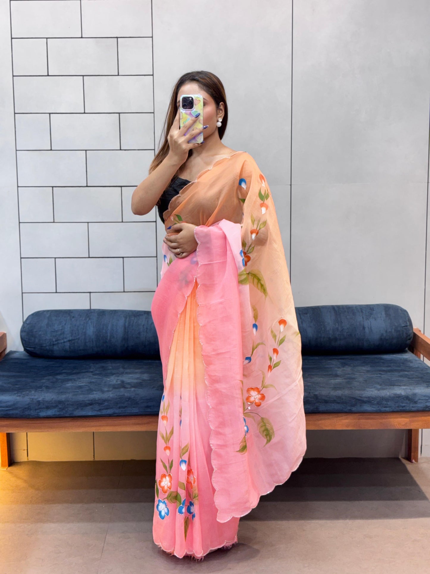 Gold Crush Hand paint Handwork Saree with Cut Dana Work & Jalpari Blouse