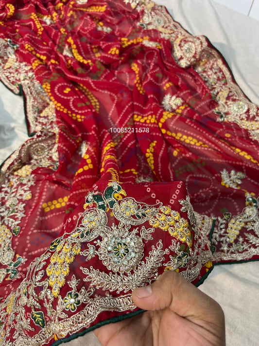 New Launching Traditional Bandhej Saree Collection – Soft Georgette with Heavy C-Pallu & Diamond Work